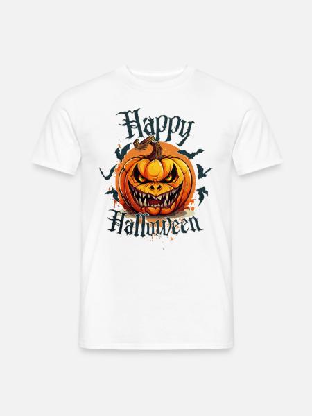 Happy Halloween Kürbis Kopf Gruselig Gespenstisch - Männer T-Shirt - Weiß