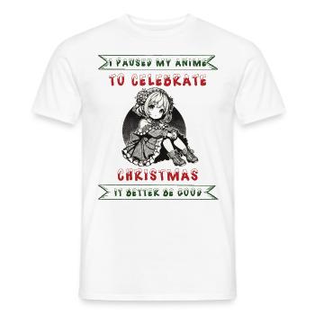 Anime paused for Christmas fun - Men's T-Shirt - white - Front - AI Model Male 178 dark (178cm)