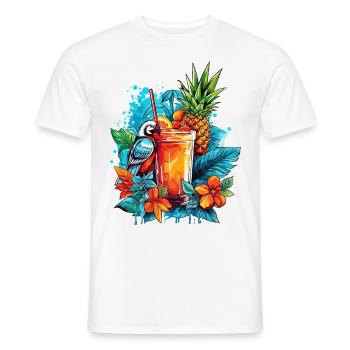 Summer Cocktail Pineapple Parrot Flowers Holiday Art - Men's T-Shirt - white - Front - AI Model Male 178 dark (178cm)