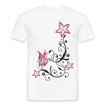 Florale Ranke mit Blüten und Schmetterling - Männer T-Shirt - Weiß - Vorne - AI Model Male 178 dark (178cm)