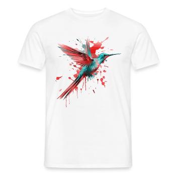 Hummingbird Bird Animal Colorful Art Watercolor Splash - Men's T-Shirt - white - Front - AI Model Male 178 dark (178cm)