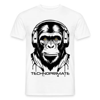 Techno Primate Kopfhörer Ape Art #1 Schwarz - Männer T-Shirt - Weiß - Vorne - AI Model Male 178 dark (178cm)