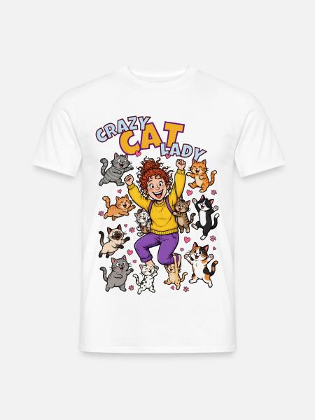 Verrückte Katzenfrau - Männer T-Shirt - Weiß