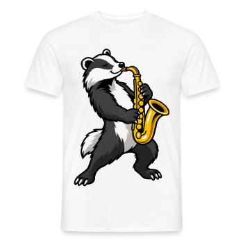 Dachs mit Saxophon – Musikalisches Tiermotiv - Männer T-Shirt - Weiß - Vorne - AI Model Male 178 dark (178cm)