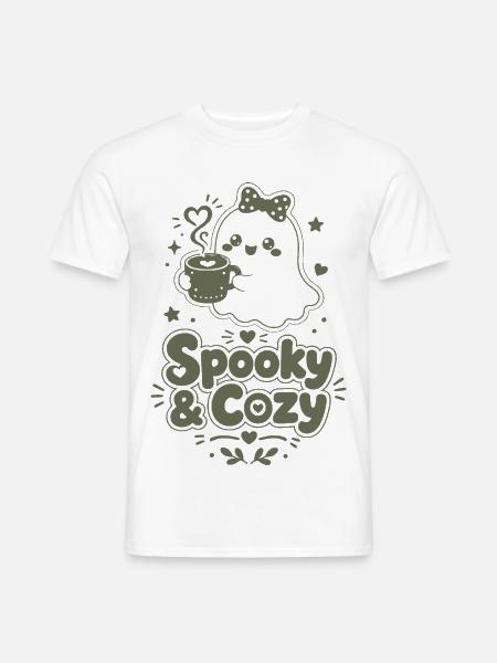 Spooky & Cozy Geisterkaffee - Männer T-Shirt - Weiß
