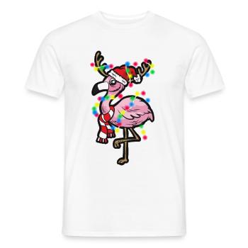 FLAMINGO rose avec bonnet et écharpe - T-shirt homme - blanc - Devant - AI Model Male 178 dark (178cm)