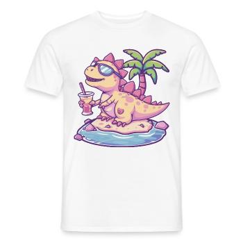 Dinosaur stegosaurus island palm tree - Men's T-Shirt - white - Front - AI Model Male 178 dark (178cm)