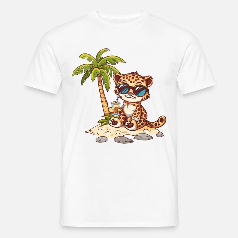 Leopard Sommer Strand Comic - Männer T-Shirt - Weiß