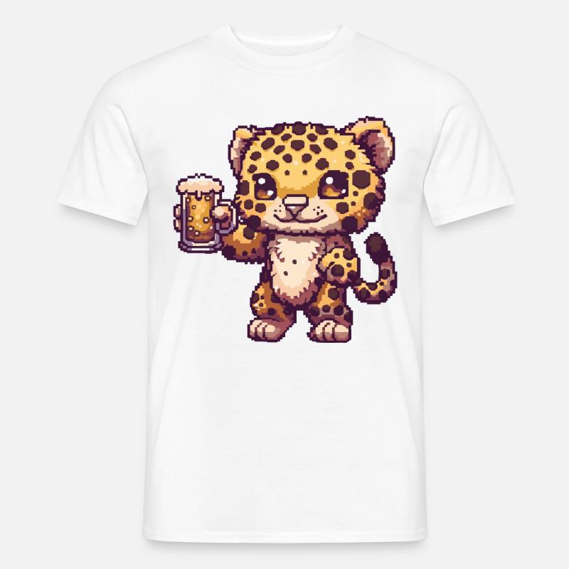 Leopard Bier Pixel - Männer T-Shirt - Weiß