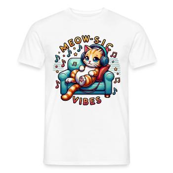 Miaou : chat détendu avec des écouteurs - T-shirt homme - blanc - Devant - AI Model Male 178 dark (178cm)