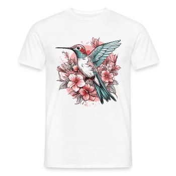 Hummingbird Flowers Bird Animal Art Watercolor Colorful - Men's T-Shirt - white - Front - AI Model Male 178 dark (178cm)