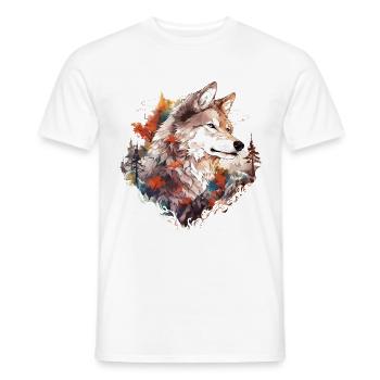 Wolf Wolf's Head Forest Nature Mountains Wilderness Sun - Men's T-Shirt - white - Front - AI Model Male 178 dark (178cm)