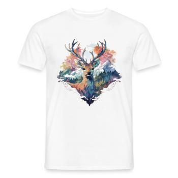 Cerf Cerf Bois animal Nature Forêt Montagnes sauvages - T-shirt homme - blanc - Devant - AI Model Male 178 dark (178cm)