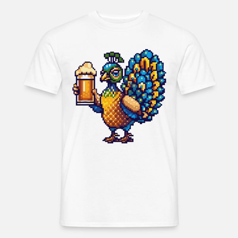 Pfau Vogel Bier Pixel - Männer T-Shirt - Weiß