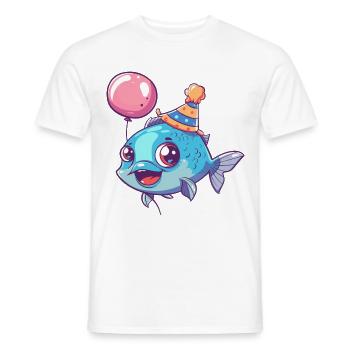 Piranha Fish Birthday Comic Cute - Men's T-Shirt - white - Front - AI Model Male 178 dark (178cm)