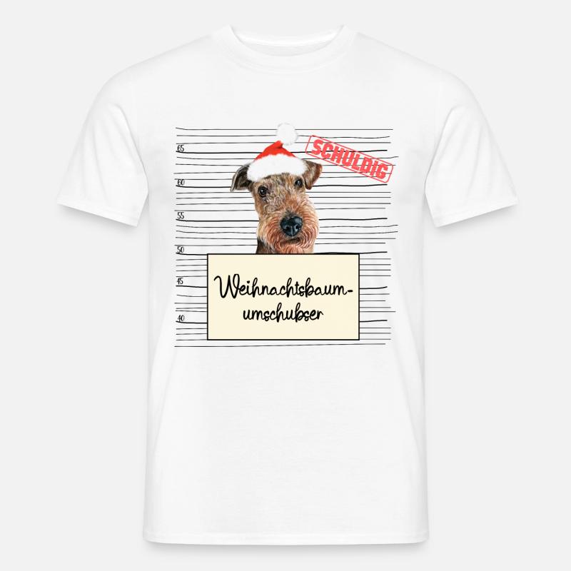 Weihnachtsbaum Umschubser Airedale Terrier - Männer T-Shirt - Weiß
