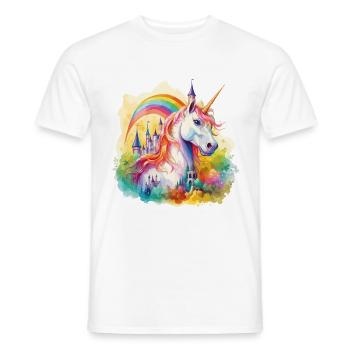 Einhorn Regenbogen Schloss Bunt Magie Fantasie - Männer T-Shirt - Weiß - Vorne - AI Model Male 178 dark (178cm)