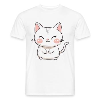 Chat mignon mignon bébé enfants animal dessin animé - T-shirt homme - blanc - Devant - AI Model Male 178 dark (178cm)