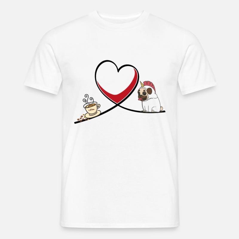 Kaffe Mops Coffee Pug Unicorn Einhorn - Männer T-Shirt - Weiß