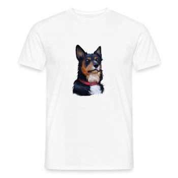 Welsh Sheepdog Dog Watercolor Art Illustration - Men's T-Shirt - white - Front - AI Model Male 178 dark (178cm)