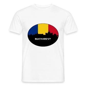 Bucharest Romania Flag Skyline Silhouette Travel - Men's T-Shirt - white - Front - AI Model Male 178 dark (178cm)