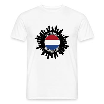 Rotterdam Skyline Netherlands Flag Travel Souvenir - Men's T-Shirt - white - Front - AI Model Male 178 dark (178cm)