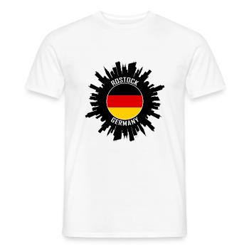 Rostock Skyline Germany Flag Travel Souvenir - Men's T-Shirt - white - Front - AI Model Male 178 dark (178cm)