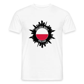 Bielsko Biala Skyline Poland Flag Travel Souvenir - Men's T-Shirt - white - Front - AI Model Male 178 dark (178cm)