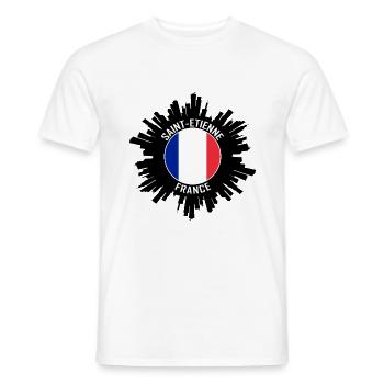 Saint Etienne Skyline France Flag Travel Souvenir - Men's T-Shirt - white - Front - AI Model Male 178 dark (178cm)