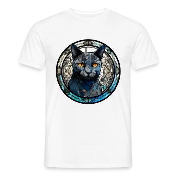 Russische blaue Katzenrasse Aquarellglas - Männer T-Shirt - Weiß - Vorne - AI Model Male 178 dark (178cm)