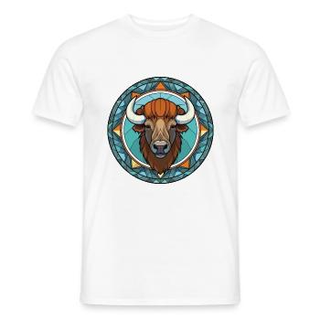 Bison Colorful Watercolor Animal Pet Illustration - Men's T-Shirt - white - Front - AI Model Male 178 dark (178cm)