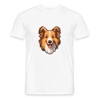 Sheltie Dog Breed Cartoon Kawaii Illustration - Men's T-Shirt - white - Front - AI Model Male 178 dark (178cm)