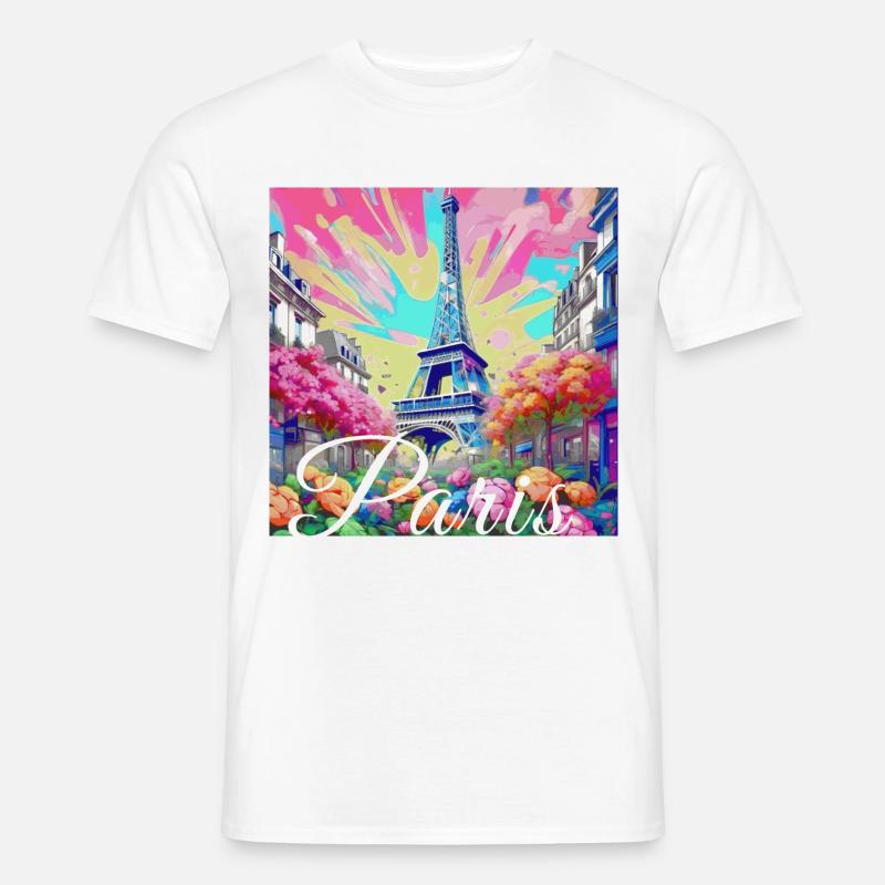 Paris,poster, spring,flowers, Eiffel Tower - Men's T-Shirt - white