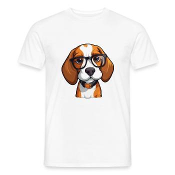 Beagle Dog Breed Watercolor Cartoon Kawaii Glasses - Men's T-Shirt - white - Front - AI Model Male 178 dark (178cm)