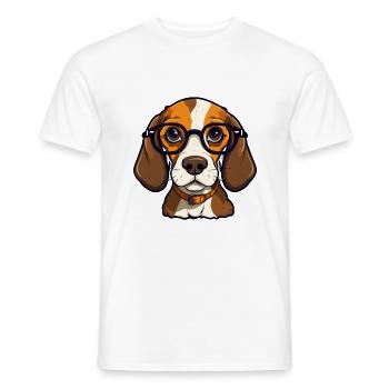 Beagle Dog Breed Watercolor Cartoon Kawaii Glasses - Men's T-Shirt - white - Front - AI Model Male 178 dark (178cm)
