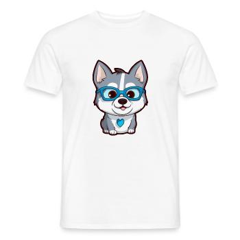 Husky Sibérien Chien Race Aquarelle Dessin Animé Kawaii - T-shirt homme - blanc - Devant - AI Model Male 178 dark (178cm)