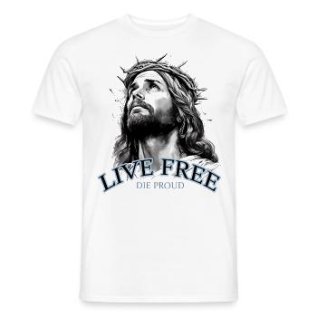 JESUS WITH CROWN OF THORNS LIVE FREE THE PROUD - Men's T-Shirt - white - Front - AI Model Male 178 dark (178cm)