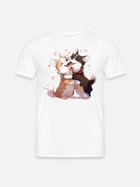 Hunde Liebe Umarmung Kuscheln Herz Süß Niedlich - Männer T-Shirt - Weiß