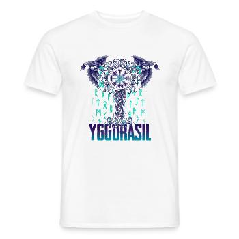 Arbre monde Yggdrasil et Corbeaux - Hugin & Munin - T-shirt homme - blanc - Devant - AI Model Male 178 dark (178cm)