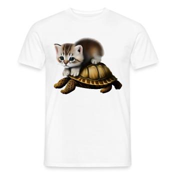 Cat on turtle - Men's T-Shirt - white - Front - AI Model Male 178 dark (178cm)