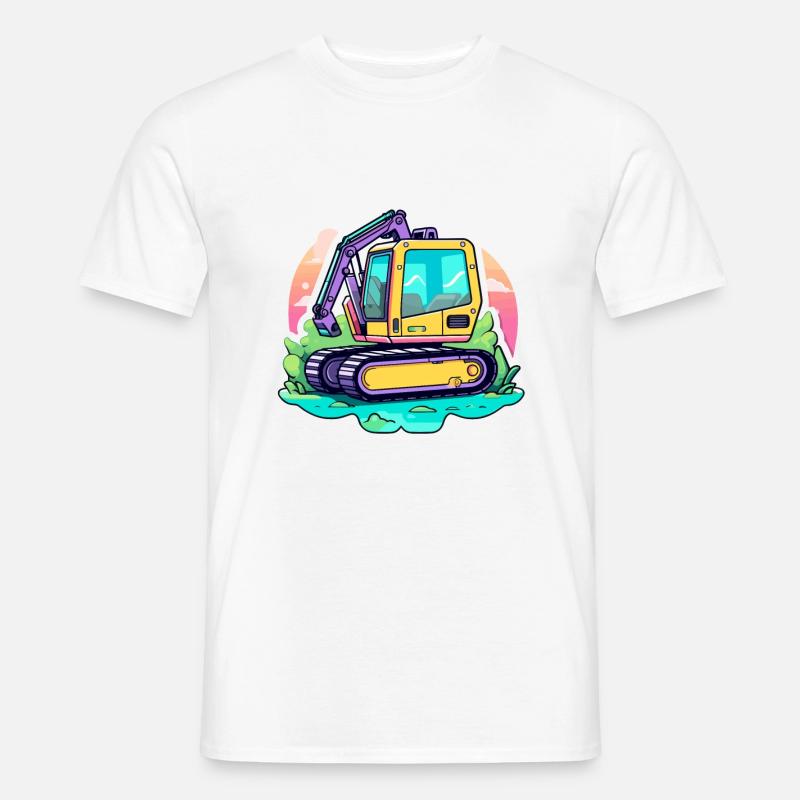 Excavator Construction Site Drawing - Men’s T-shirt - white