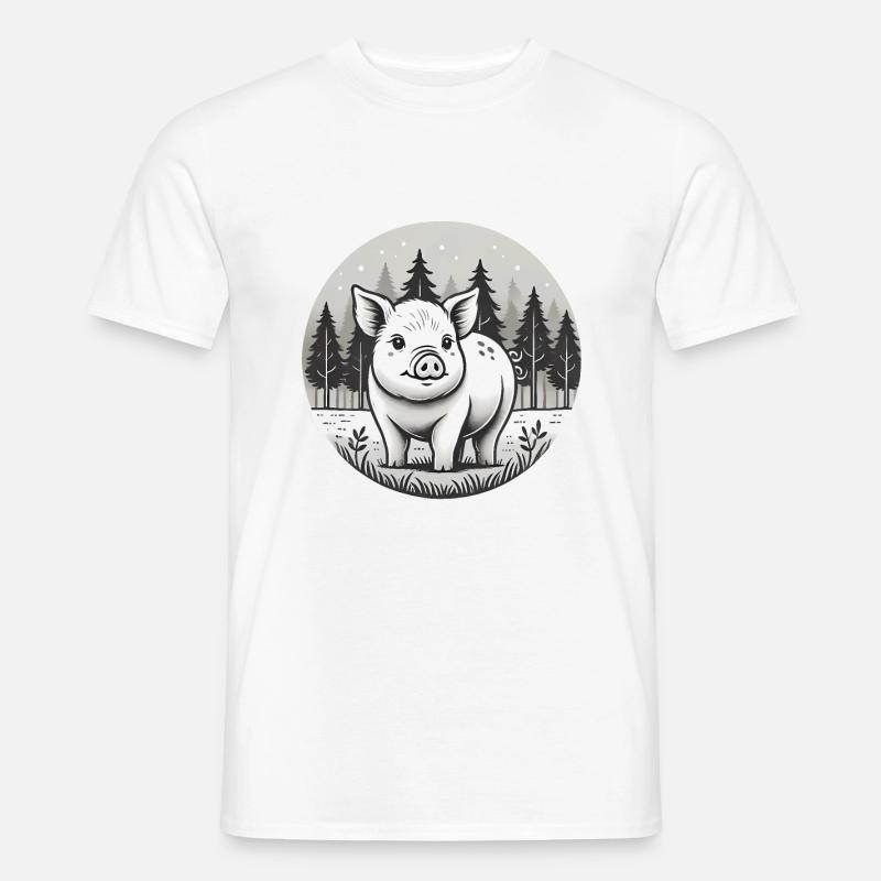 Rustikale Schwein-Illustration im Wald - Männer T-Shirt - Weiß
