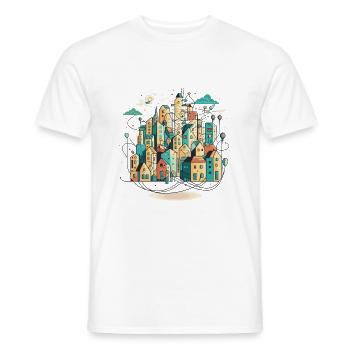 Cityscape Connections: Ein stilisiertes Bild von Interco - Männer T-Shirt - Weiß - Vorne - AI Model Male 178 dark (178cm)