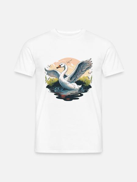 Ruhige Eleganz: Ein majestätischer weißer Schwan gleitet - Männer T-Shirt - Weiß