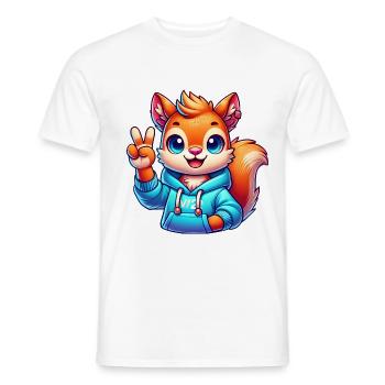 Peaceful Cartoon Squirrel in Hoodie - Men's T-Shirt - white - Front - AI Model Male 178 dark (178cm)