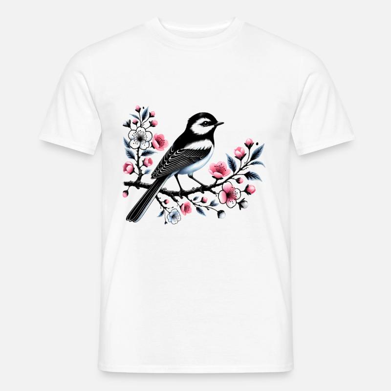 Chicadee auf blühendem Ast Design - Männer T-Shirt - Weiß