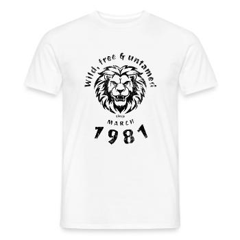 44. Birthday Wild, free & untamed since 03/1981 - Men's T-Shirt - white - Front - AI Model Male 178 dark (178cm)