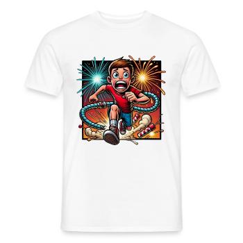 Funny Firework Escape Cartoon Design - Men's T-Shirt - white - Front - AI Model Male 178 dark (178cm)