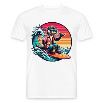 Graphique cool de loutre de surf dans un style rétro - T-shirt homme - blanc - Devant - AI Model Male 178 dark (178cm)
