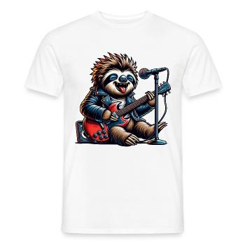 Lustiges Faultier Mit E-Gitarre Rockt Die Bühne - Männer T-Shirt - Weiß - Vorne - AI Model Male 178 dark (178cm)